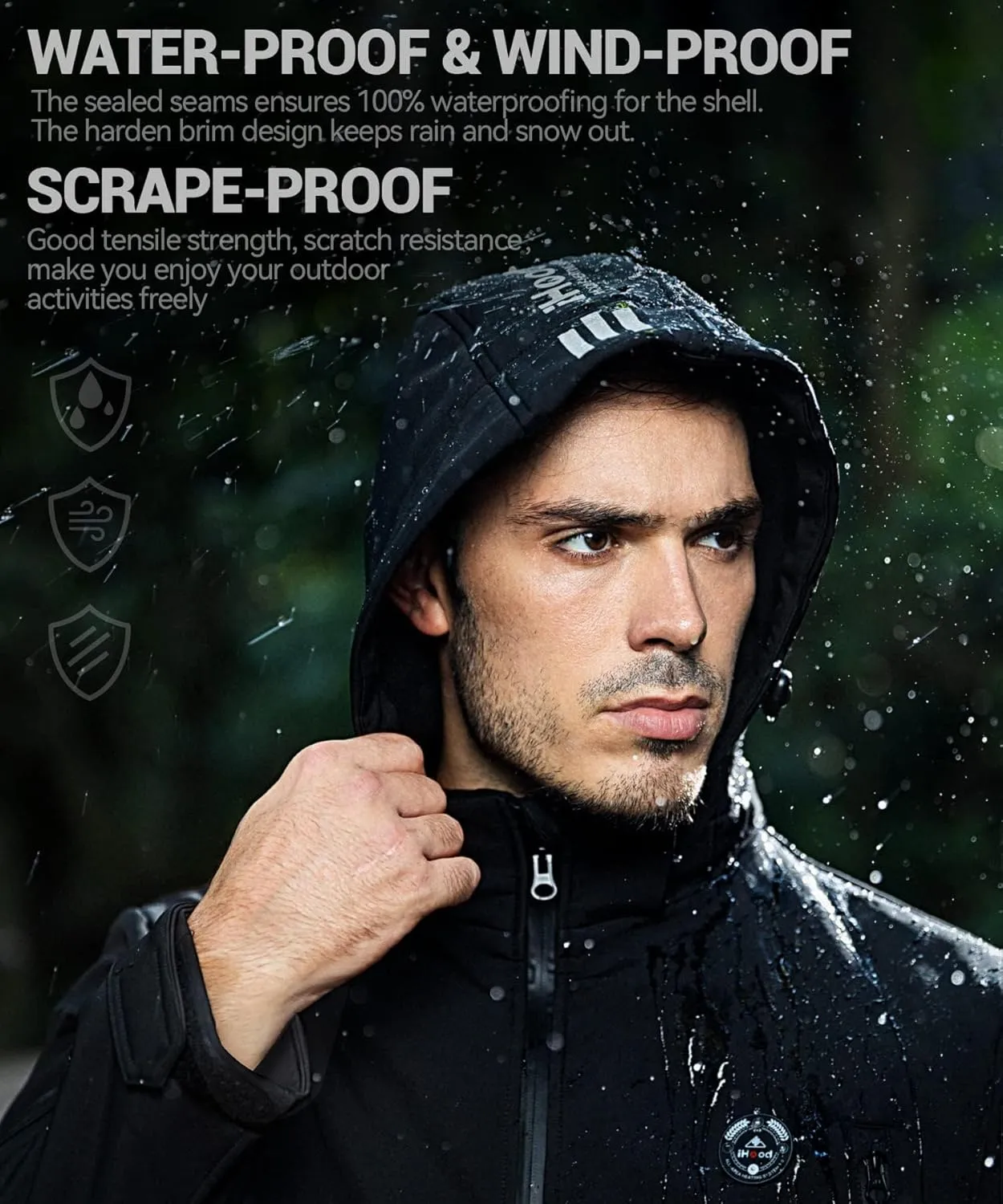 Men's Heated Jacket with Detachable Hood, Waterproof Winter Outdoor Heating Jackets for Men (Battery Pack Included)