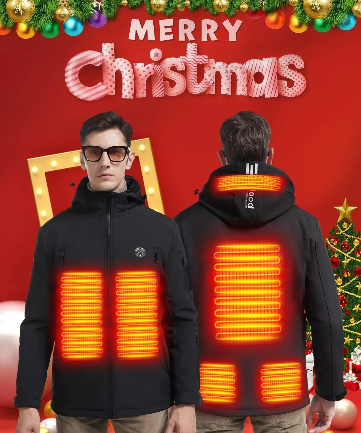 Men's Heated Jacket with Detachable Hood, Waterproof Winter Outdoor Heating Jackets for Men (Battery Pack Included)