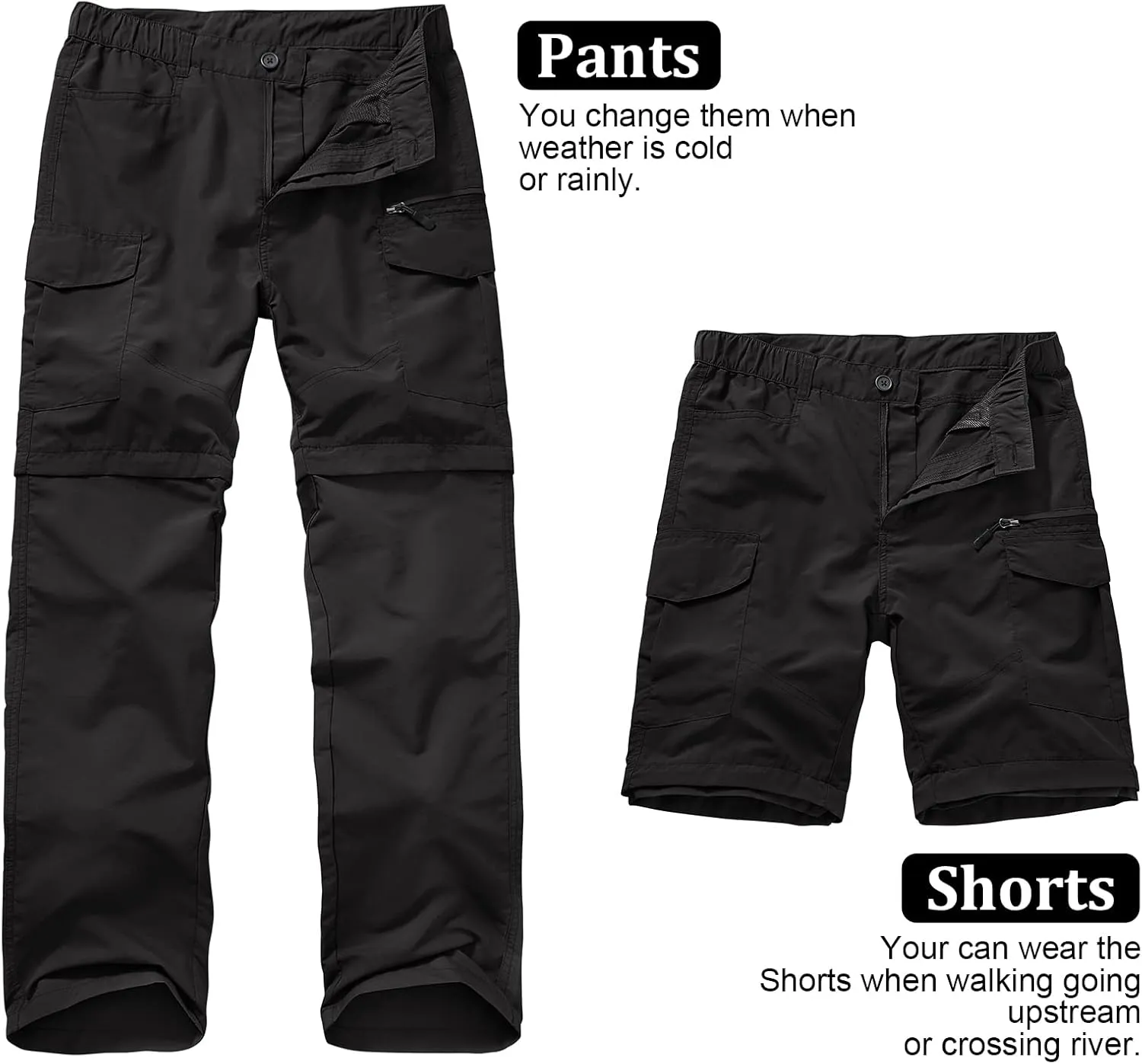 Mens Hiking Pants Quick Dry Lightweight Fishing Convertible Zip Off Safari Trousers