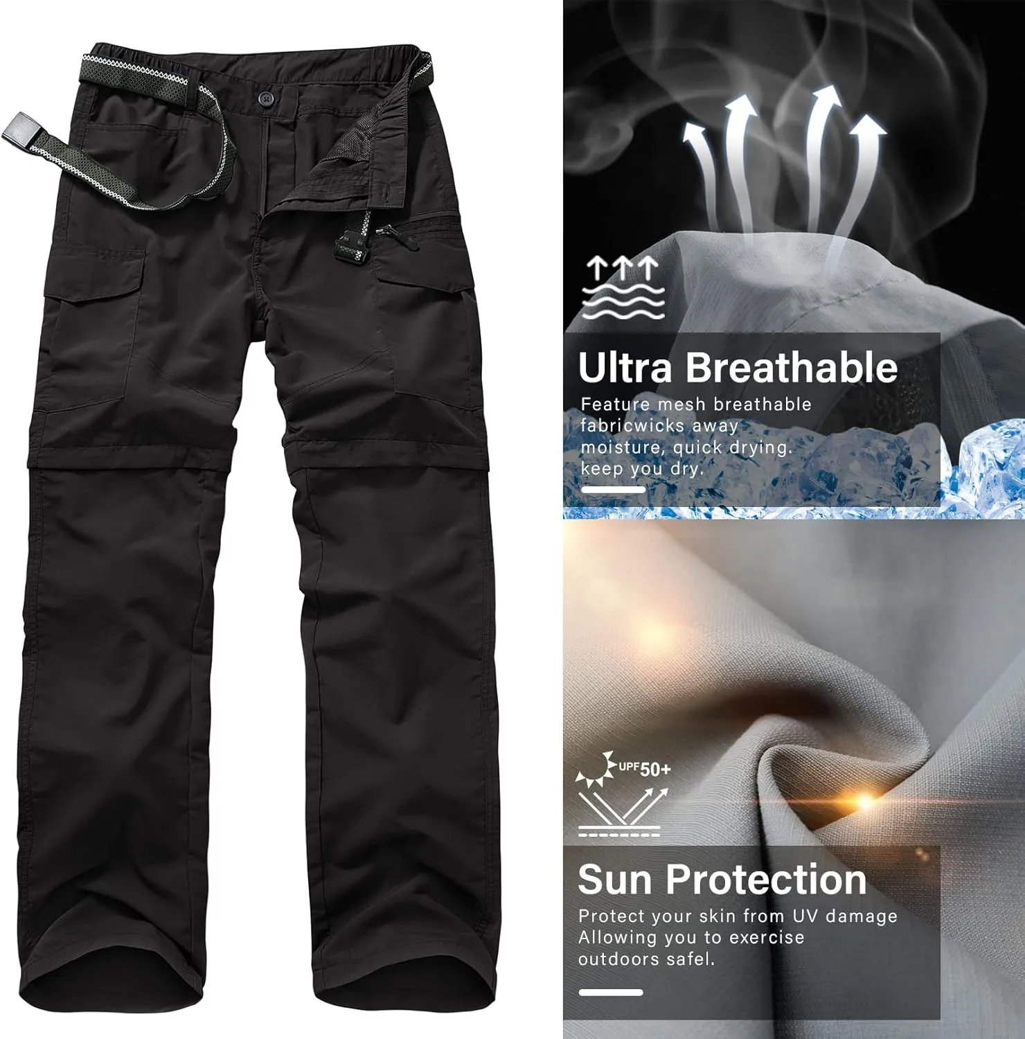 Mens Hiking Pants Quick Dry Lightweight Fishing Convertible Zip Off Safari Trousers