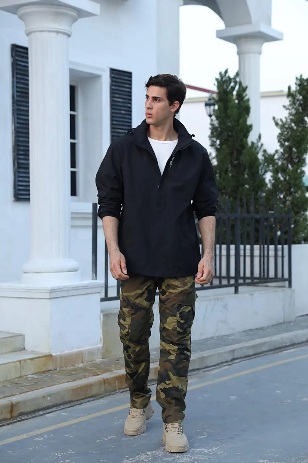 Men's Lightweight Waterproof Rain Jacket,Shell Hooded Outdoor Raincoat Hiking Windbreake jacket