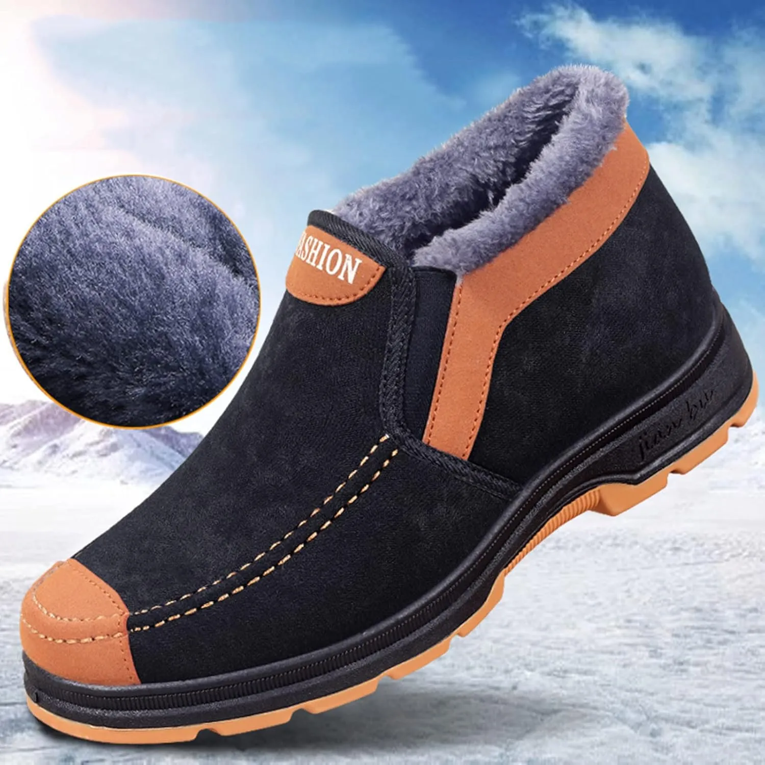 Men's Suede Ankle Boots Classic Slip On Furry Boots Fleece Lined Warm Winter Boots Comfort Mens Wading Boots Size 12
