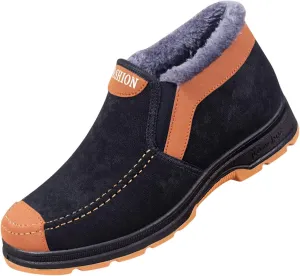 Men's Suede Ankle Boots Classic Slip On Furry Boots Fleece Lined Warm Winter Boots Comfort Mens Wading Boots Size 12