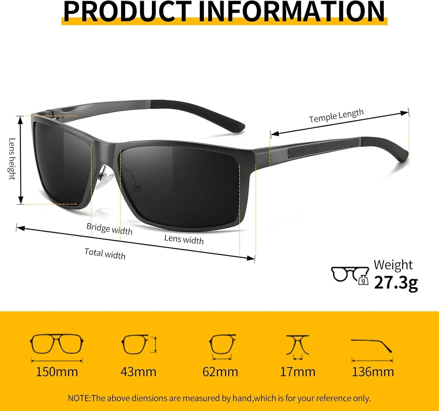 Mens Sunglasses Polarized UV400, Metal Frame for Driving Fishing Sports, Carbon Fiber & Al-Mg Ultralight