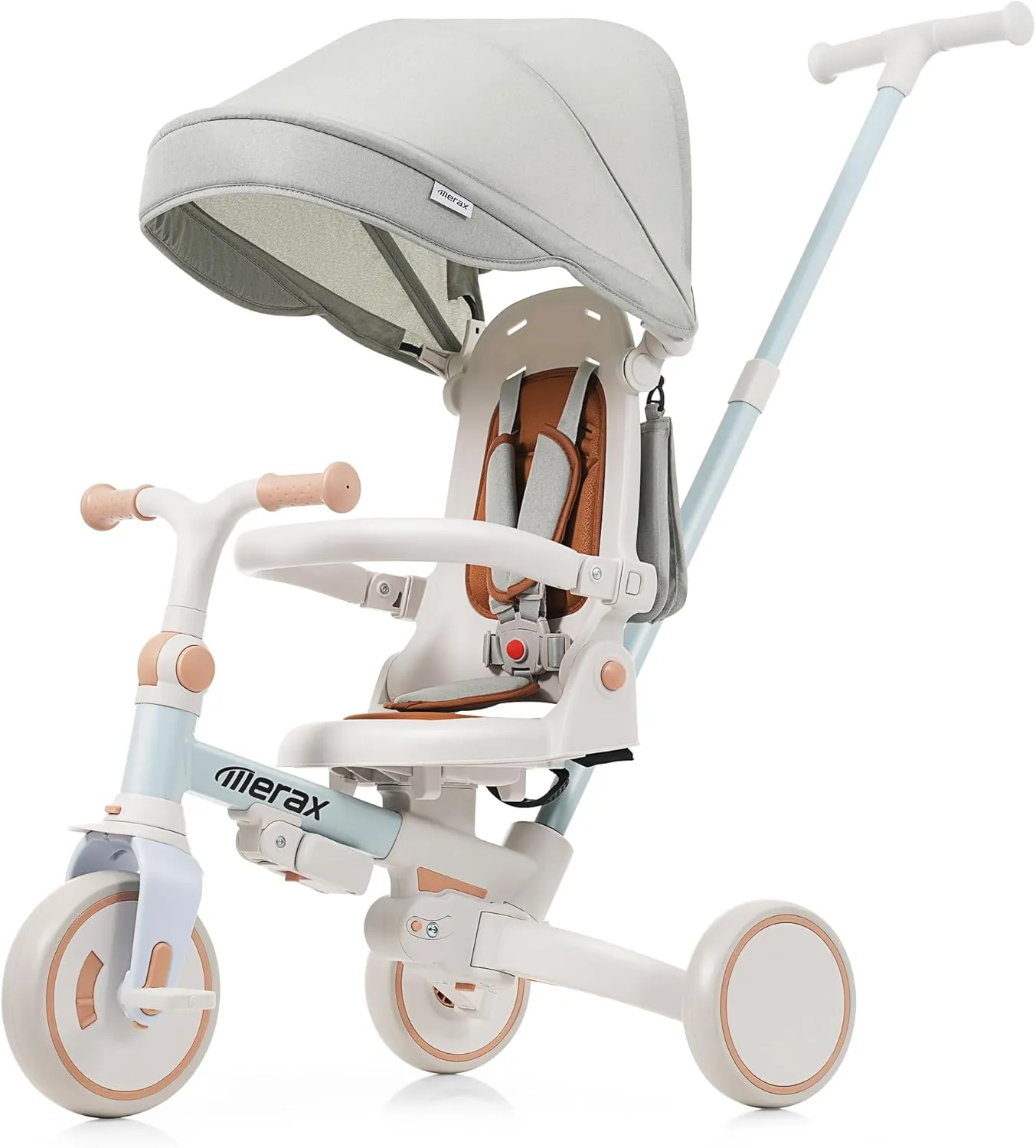Merax 7-in-1 All-Terrain Kids Tricycle Stroller Foldable Toddler Tricycle with Adjustable Push Handle