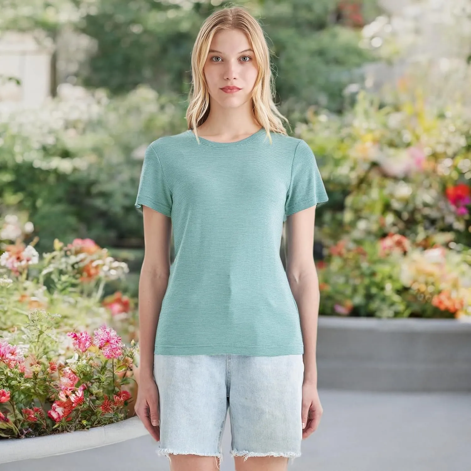 Merino Protect 100% Merino Wool T Shirts Women Crew Neck Tops Short Sleeve Odor Resistance Base Layer Travel Hiking Tee Shirt