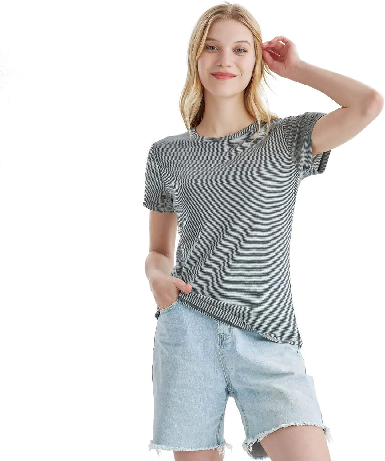 Merino Protect 100% Merino Wool T Shirts Women Crew Neck Tops Short Sleeve Odor Resistance Base Layer Travel Hiking Tee Shirt