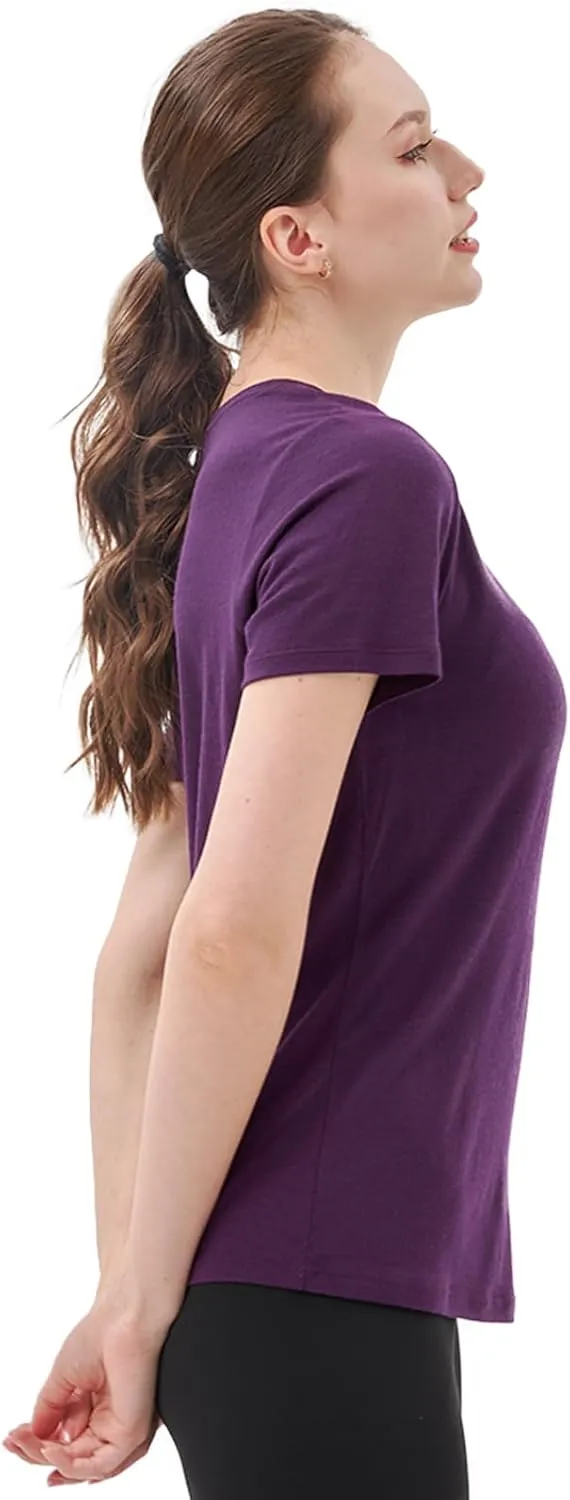 Merino Protect 100% Merino Wool V Neck T-Shirt for Women Short Sleeve Base Layers Odor Resistance Tops for Outdoor Hiking