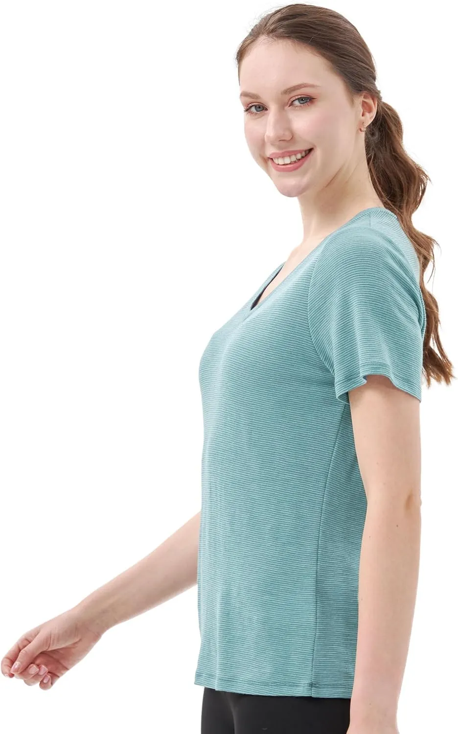 Merino Protect 100% Merino Wool V Neck T-Shirt for Women Short Sleeve Base Layers Odor Resistance Tops for Outdoor Hiking