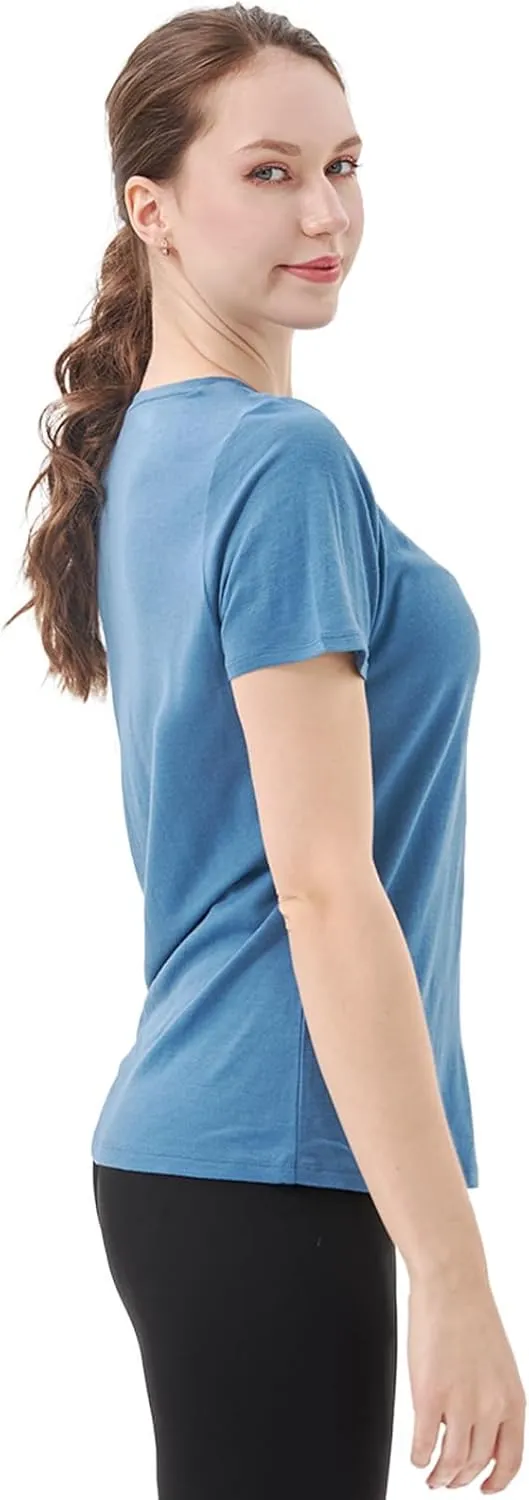 Merino Protect 100% Merino Wool V Neck T-Shirt for Women Short Sleeve Base Layers Odor Resistance Tops for Outdoor Hiking