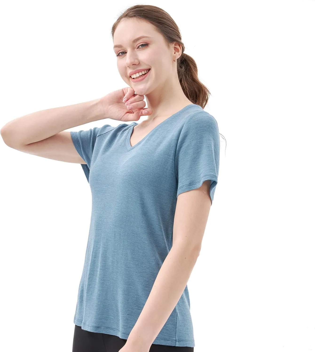 Merino Protect 100% Merino Wool V Neck T-Shirt for Women Short Sleeve Base Layers Odor Resistance Tops for Outdoor Hiking