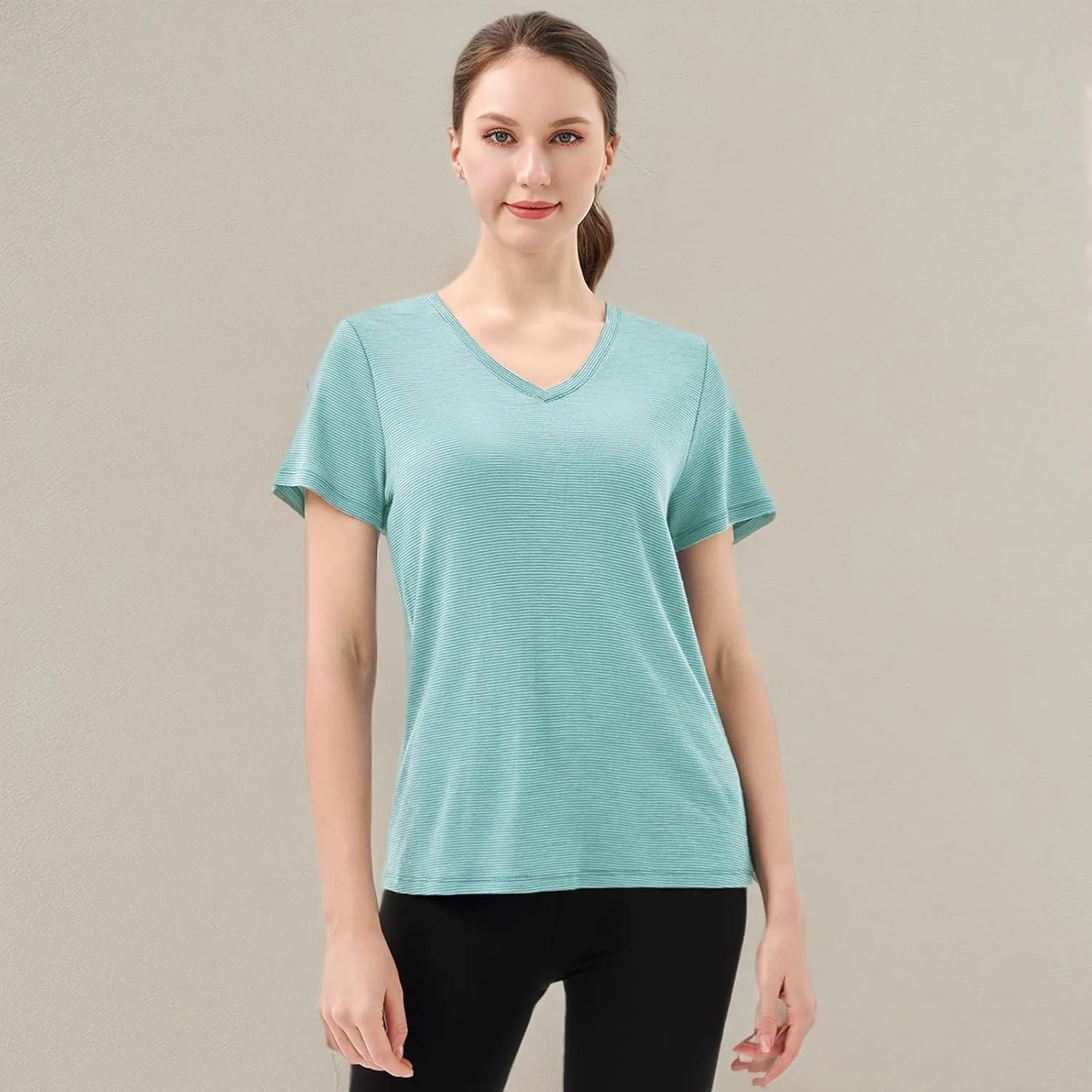 Merino Protect 100% Merino Wool V Neck T-Shirt for Women Short Sleeve Base Layers Odor Resistance Tops for Outdoor Hiking