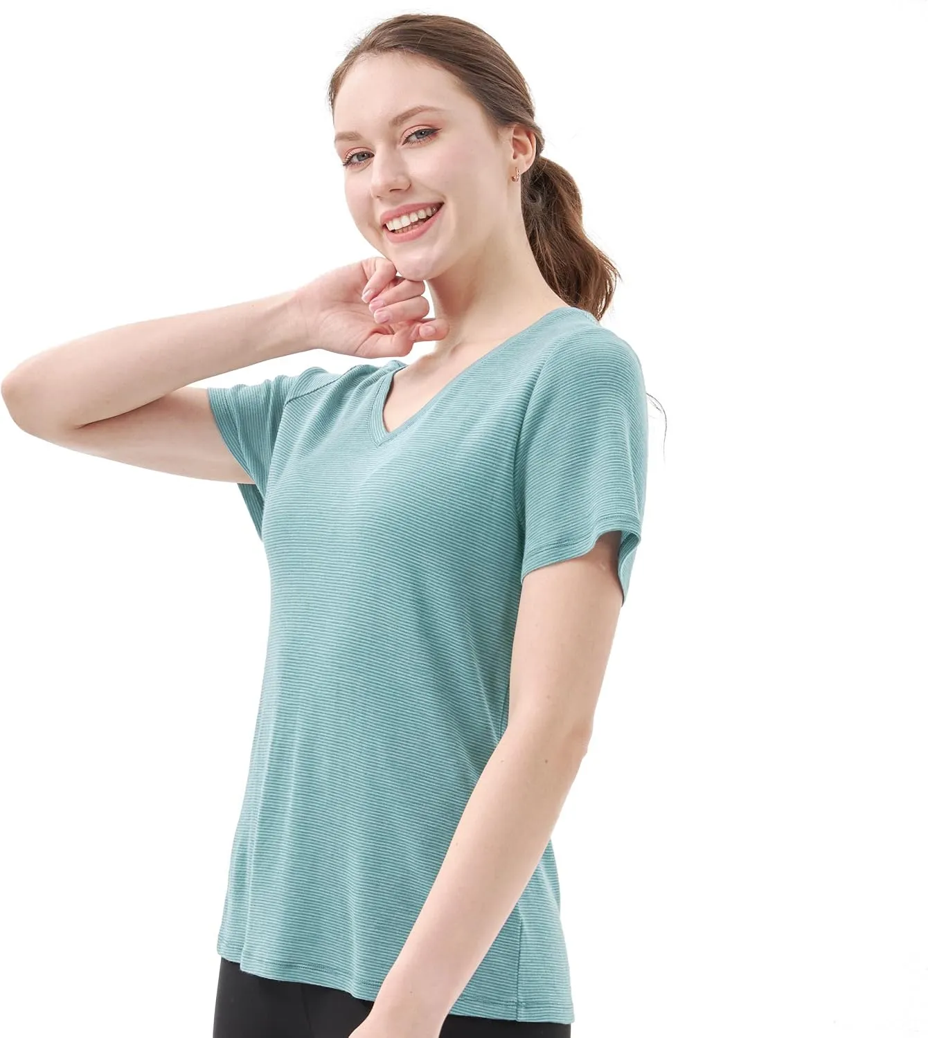 Merino Protect 100% Merino Wool V Neck T-Shirt for Women Short Sleeve Base Layers Odor Resistance Tops for Outdoor Hiking
