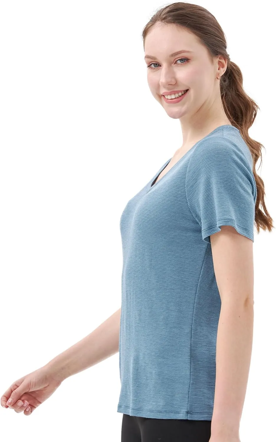 Merino Protect 100% Merino Wool V Neck T-Shirt for Women Short Sleeve Base Layers Odor Resistance Tops for Outdoor Hiking