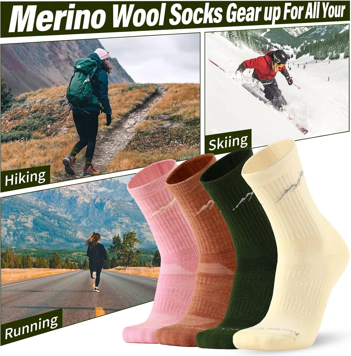 Merino Protect Merino Wool Socks for Women: Winter Hiking, Hunting, Cycling, Soft Cushion, Warm, Casual Thermal Socks