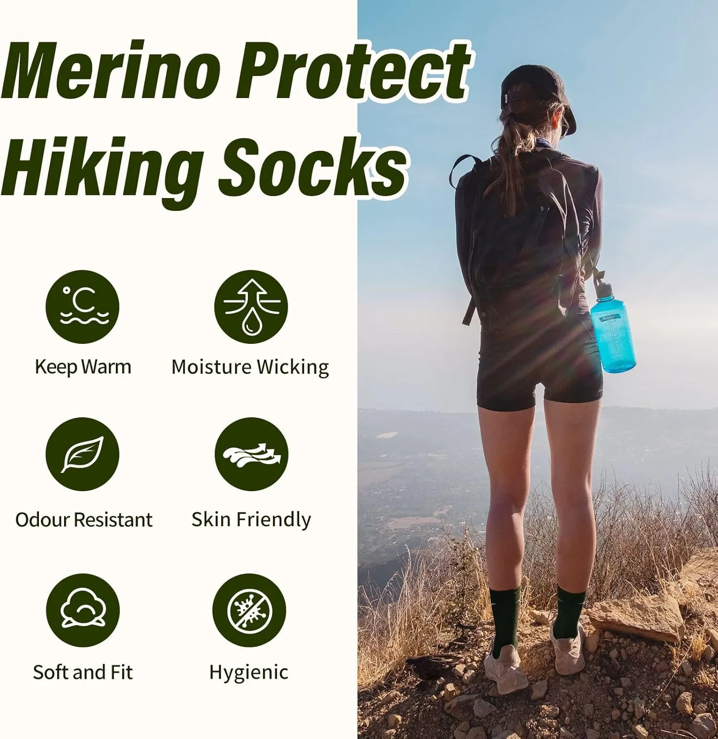Merino Protect Merino Wool Socks for Women: Winter Hiking, Hunting, Cycling, Soft Cushion, Warm, Casual Thermal Socks