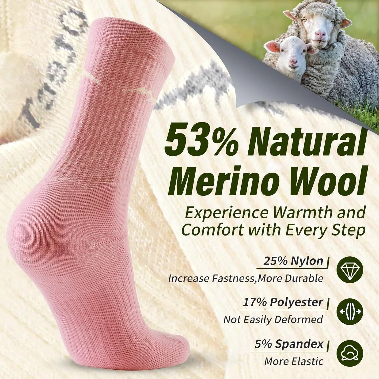 Merino Protect Merino Wool Socks for Women: Winter Hiking, Hunting, Cycling, Soft Cushion, Warm, Casual Thermal Socks
