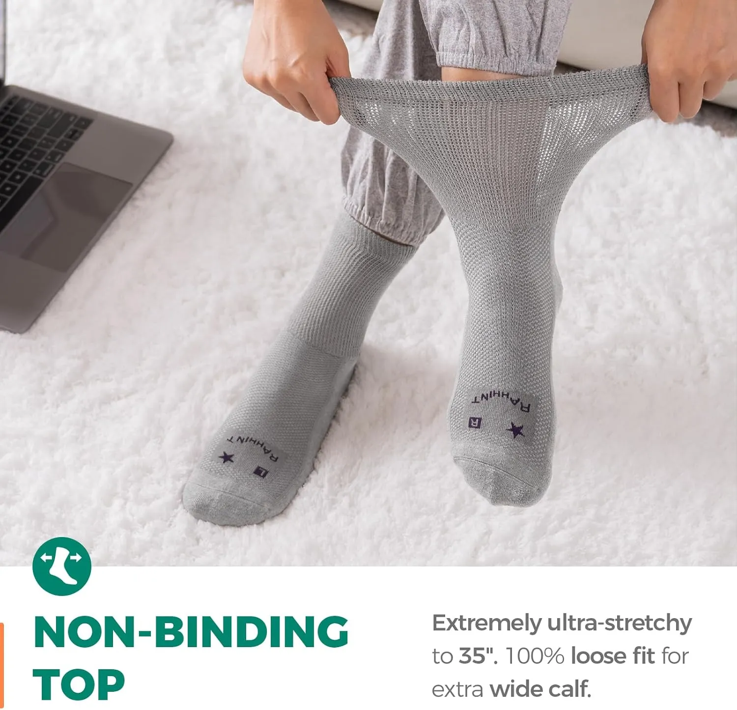 Merino Wool Diabetic Socks for Men Women Thick Warm Loose Fit Non Binding Wide Feet Soft Breathable