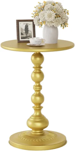Metal Round Side Table, Small Drink Table for Small Spaces, Matte Modern Accent End Tables Coffee Tables, Pedestal Tables for Living Room, Bedroom, Corners, and Office, 21'' Height (Gold)