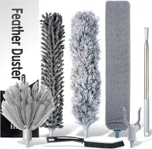 Microfiber Feather Duster with Extension Pole 100 inches - 8 PCS Reusable, Bendable, Washable, Extendable Dusters for Cleaning Ceiling Fan, High Ceiling, Blinds, Furniture & Cars