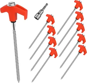 Milisten Camping Tent Stakes 10 Pcs Heavy Duty Screw in Tent Pegs Unique Hook Design for Stability