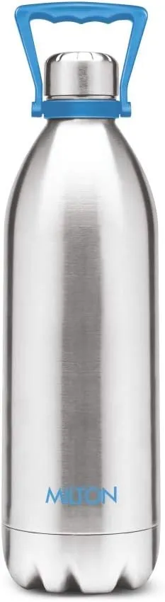 Milton Insulated Water Bottle (68 oz 2000 ml), Stainless Steel Double Walled Vacuum for 24 Hours Hot and Cold with Bag, Leakproof, BPA Free for Sport, Travel, Thermosteel Duo DLX 2000, 1.86 Ltr Silver