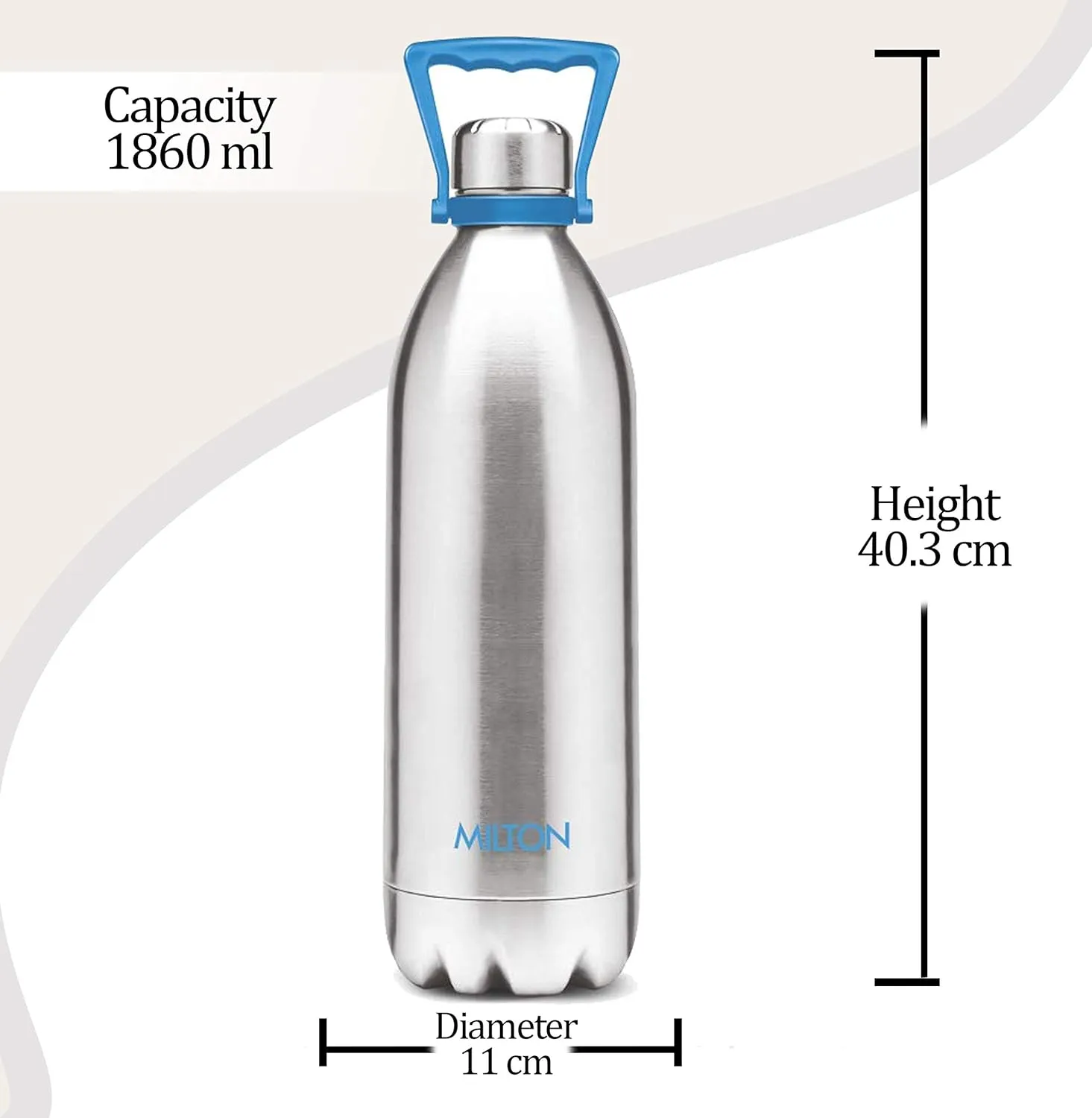 Milton Insulated Water Bottle (68 oz 2000 ml), Stainless Steel Double Walled Vacuum for 24 Hours Hot and Cold with Bag, Leakproof, BPA Free for Sport, Travel, Thermosteel Duo DLX 2000, 1.86 Ltr Silver