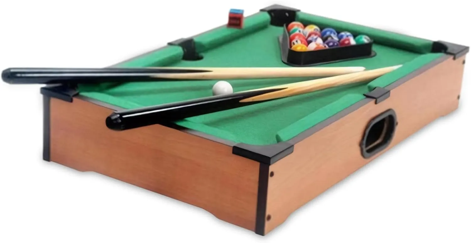 Mini Pool Table, 10.2x13.8x2.8 Inch Table Top Pool, Small with Billiards Balls, Cues and Triangle Rack, Portable for Kids Adults
