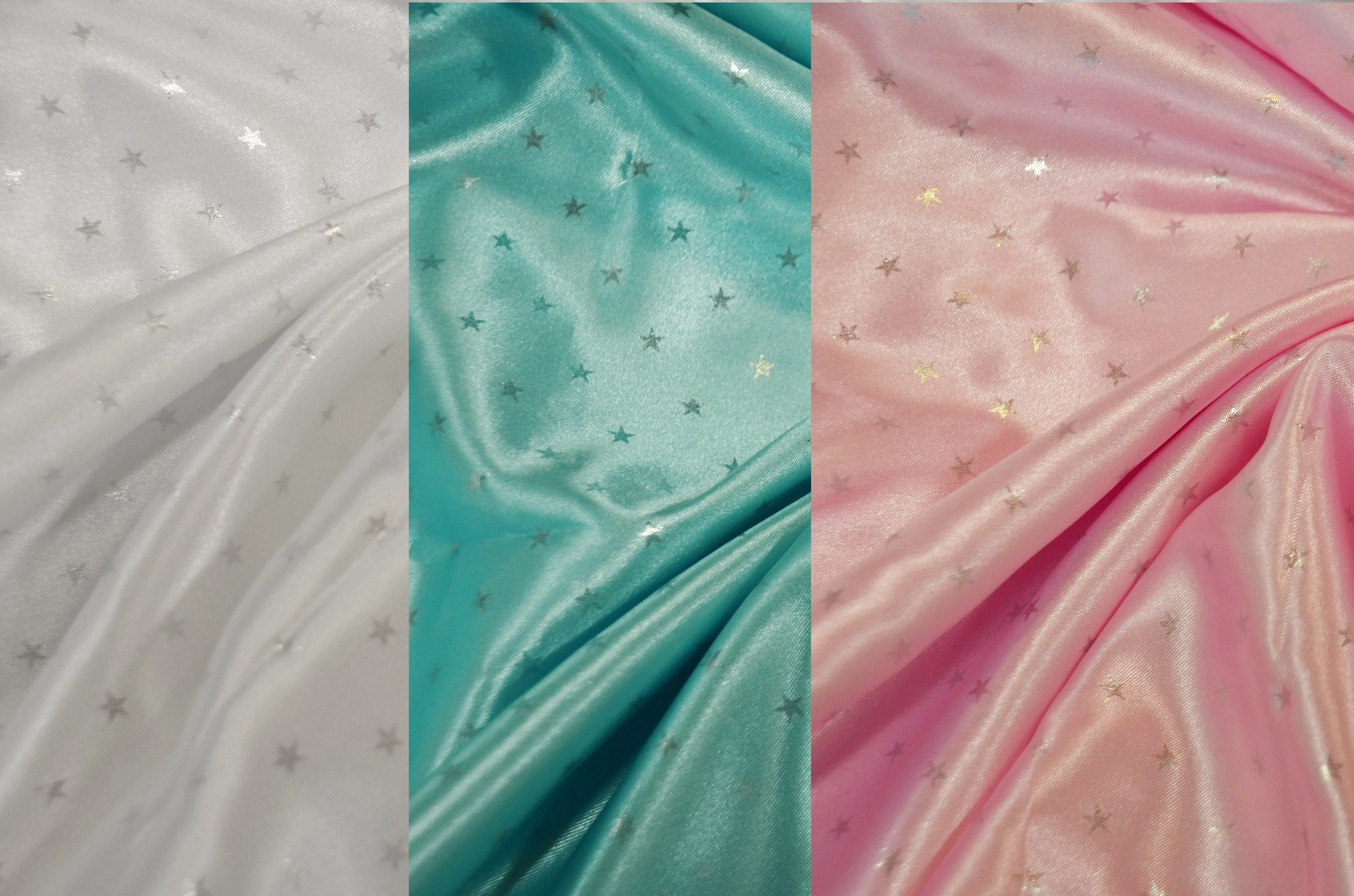 Mini Star Charmeuse Satin Tablecloths | Star Satin Fabric Table Linen | White, Pink, Blue |