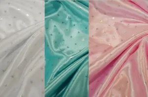 Mini Star Charmeuse Satin Tablecloths | Star Satin Fabric Table Linen | White, Pink, Blue |