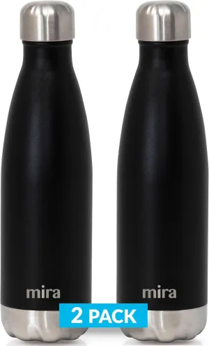 MIRA 2 Pack 17 oz Insulated Water Bottle - Stainless Steel Cola Shape Thermos - Double Wall Hot & Cold Flask (24Hr Cold/12Hr Hot) - Black