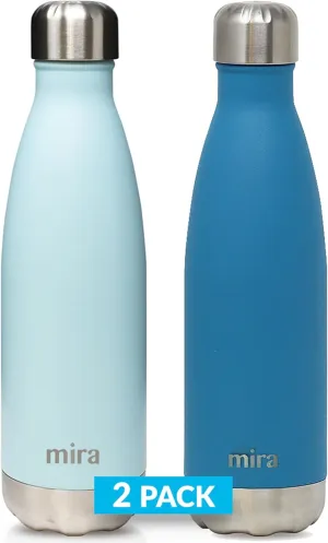 MIRA 2 Pack 17 oz Insulated Water Bottle - Stainless Steel Cola Shape Thermos - Double Wall Hot & Cold Flask (24Hr Cold/12Hr Hot) - Pearl Blue & Hawaiian Blue