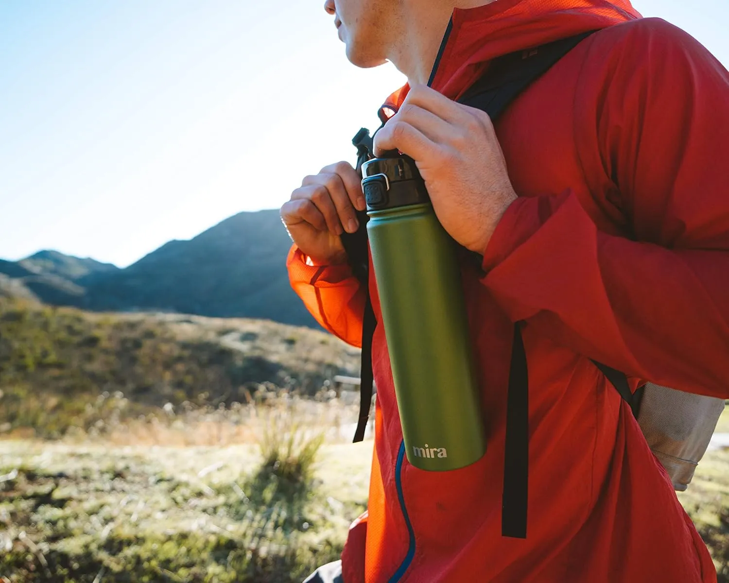 MIRA 32 oz Insulated Water Bottle - Stainless Steel Thermos with One-Touch Quick-Open Spout - Double Wall Hot & Cold (24Hr Cold/12Hr Hot) - Hawaiian Blue