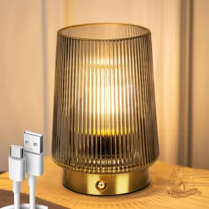 MJ PREMIER Cordless Lamps Rechargeable Battery Operated Lamp Glass Table Lamp Portable Dimmable Brightness Adjust Beside Touch Lamp for Home Decor Livingroom Bedroom Kitchen Bathroom Grey