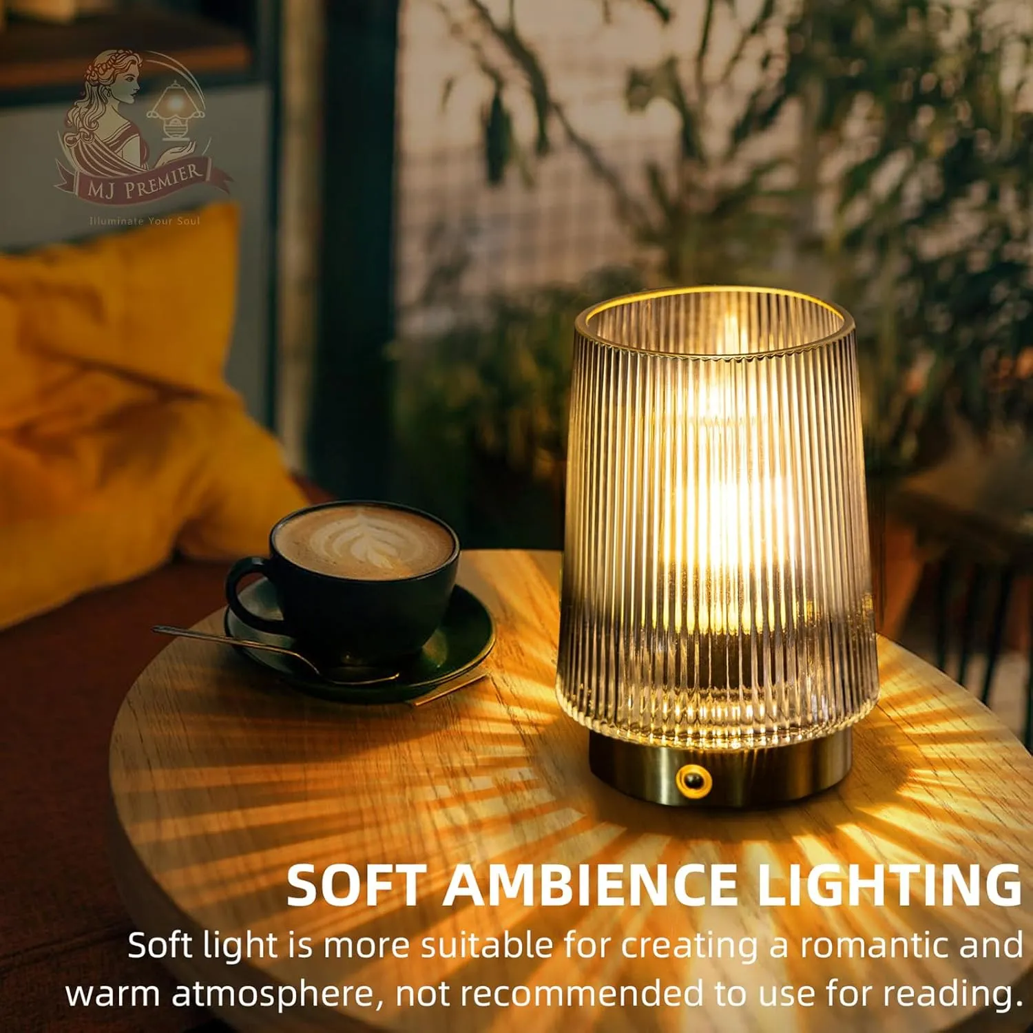 MJ PREMIER Cordless Lamps Rechargeable Battery Operated Lamp Glass Table Lamp Portable Dimmable Brightness Adjust Beside Touch Lamp for Home Decor Livingroom Bedroom Kitchen Bathroom Grey