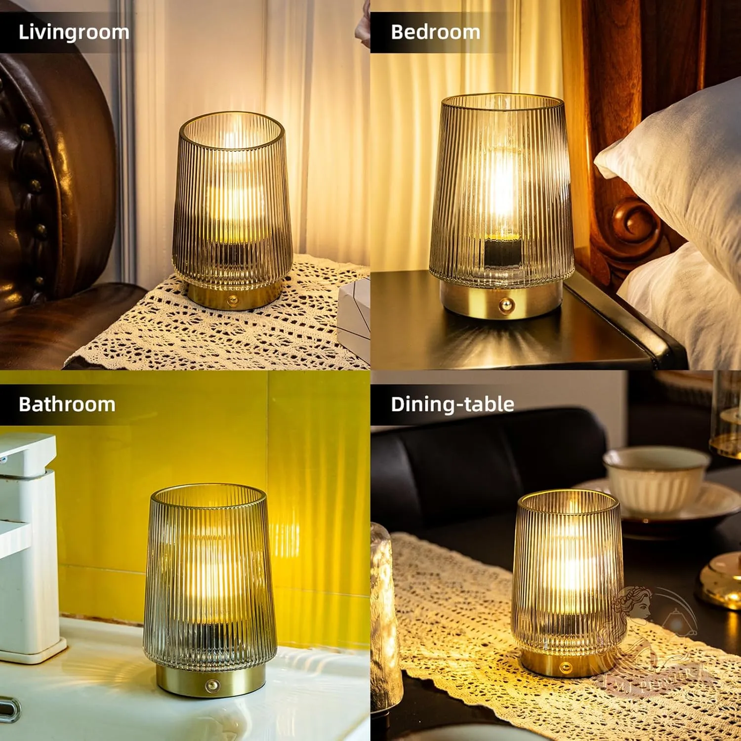 MJ PREMIER Cordless Lamps Rechargeable Battery Operated Lamp Glass Table Lamp Portable Dimmable Brightness Adjust Beside Touch Lamp for Home Decor Livingroom Bedroom Kitchen Bathroom Grey