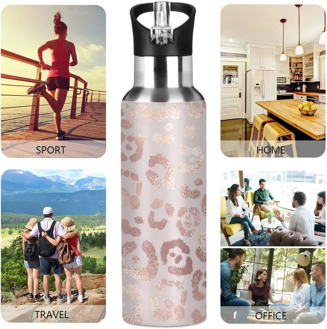 MNSRUU Insulated Water Bottle with Straw, Rainbow and Unicorns Stainless Steel Flasks for Sports Cycling Hiking School
