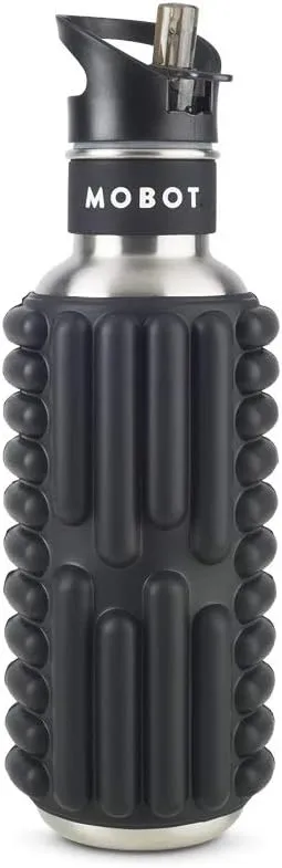 MOBOT Portable Travel Foam Roller Water Bottle with Sip Straw, Stainless Steel Screw Lid | Insulated Sports Water Bottle and Foam Rollers for Yoga, Workout, Home Gym, & Exercise, Black (27 oz)