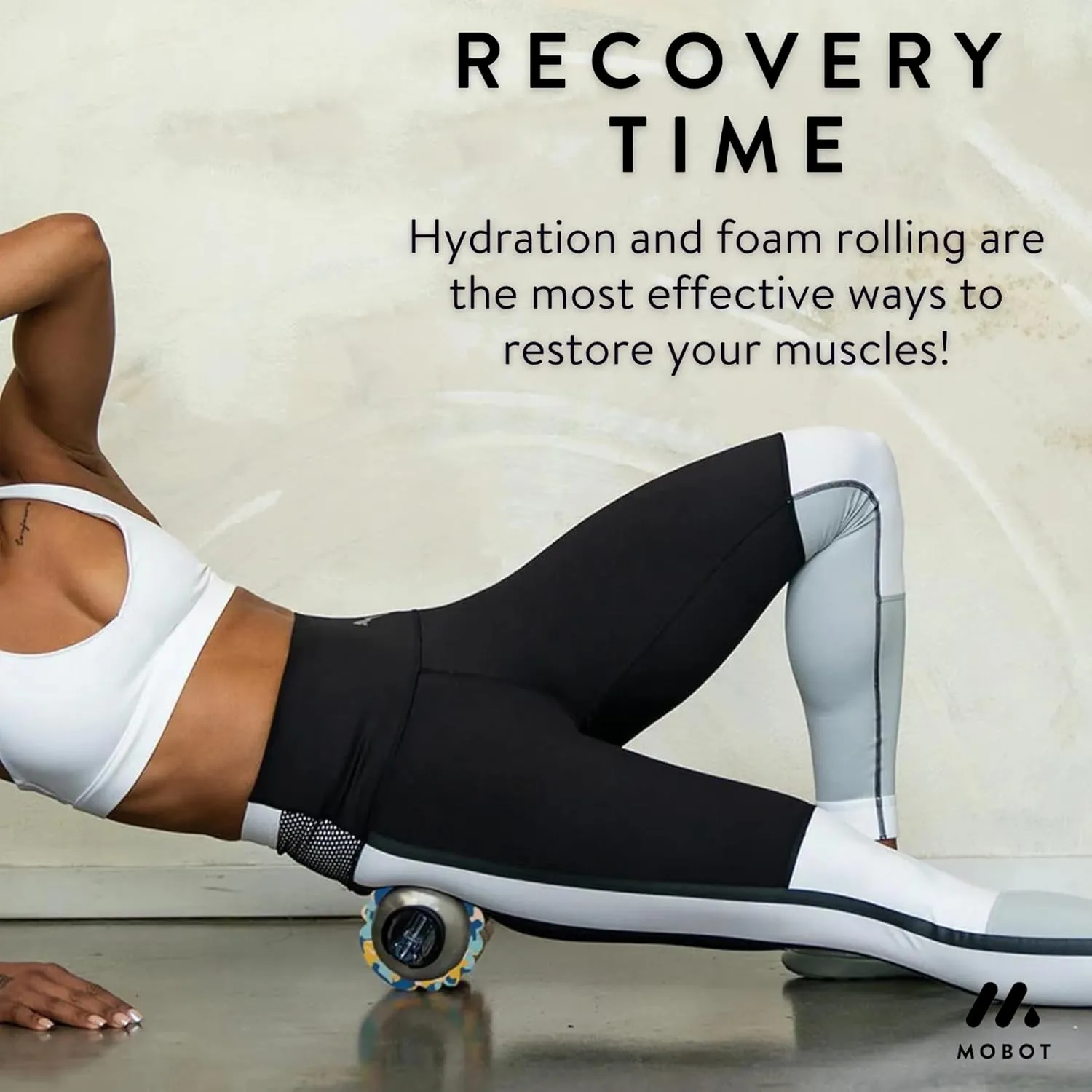 MOBOT Portable Travel Foam Roller Water Bottle with Sip Straw, Stainless Steel Screw Lid | Insulated Sports Water Bottle and Foam Rollers for Yoga, Workout, Home Gym, & Exercise, Black (27 oz)