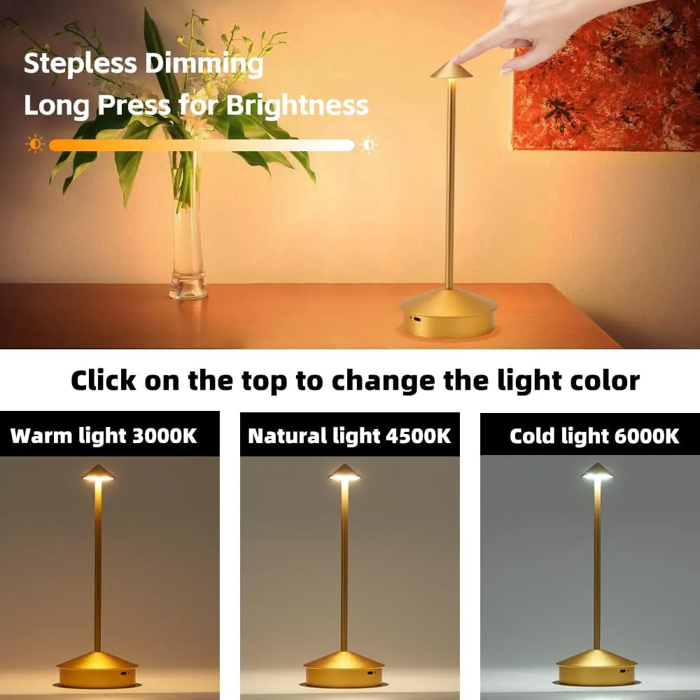 Modern Cordless Table Lamp, 6000mAh Rechargeable Table Lamps, Portable Touch LED Lamp, Outdoor Waterproof Dimmable Cordless Rechargeable Table Lamps for Restaurant/Patio/outdoor- Black (1 Pcs Gold)