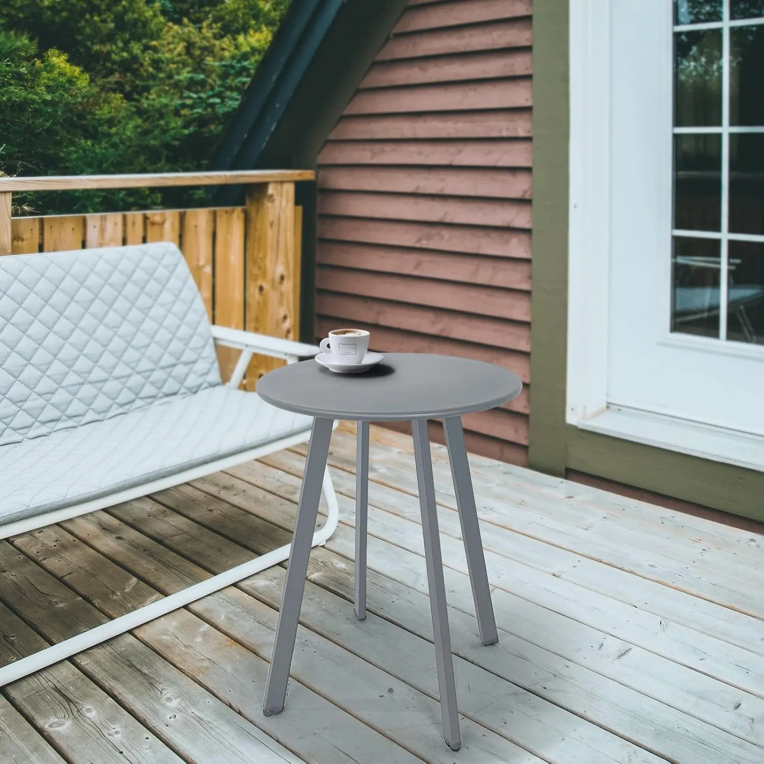 Modern Grey Round Metal Steel Side Table, 15.75" x 19.7", Indoor & Outdoor