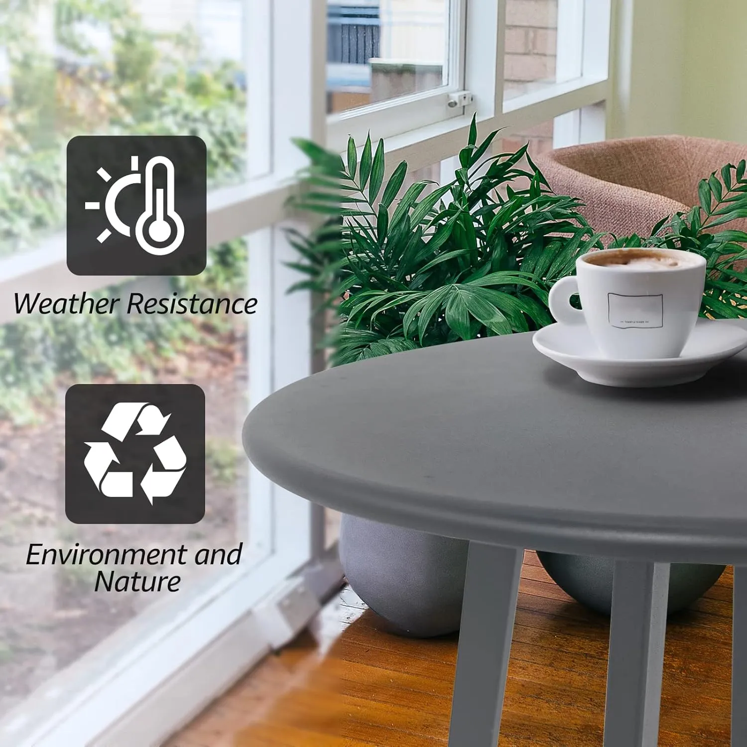 Modern Grey Round Metal Steel Side Table, 15.75" x 19.7", Indoor & Outdoor