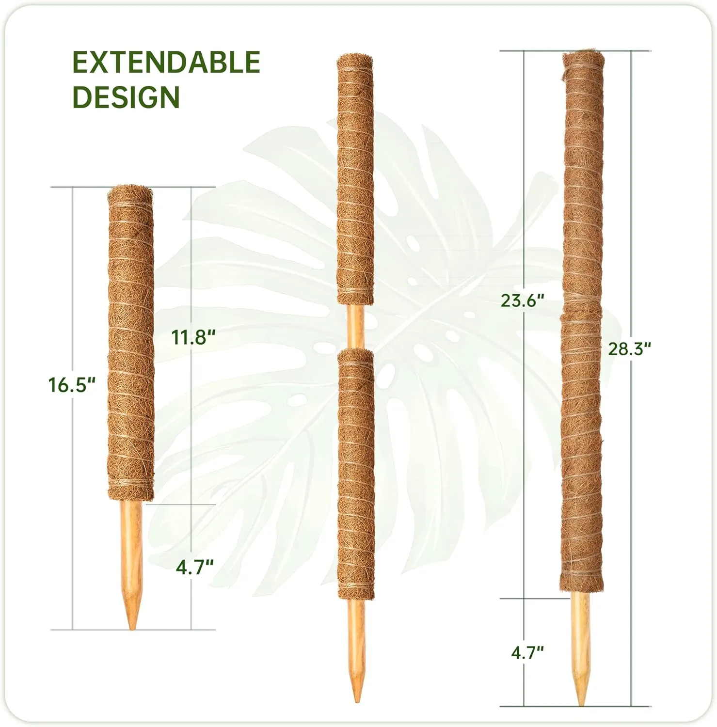 Monstera, 52 Inch Moss Stick, Coir Totem Plant Support for Indoor Potted Plants - 4 Pack