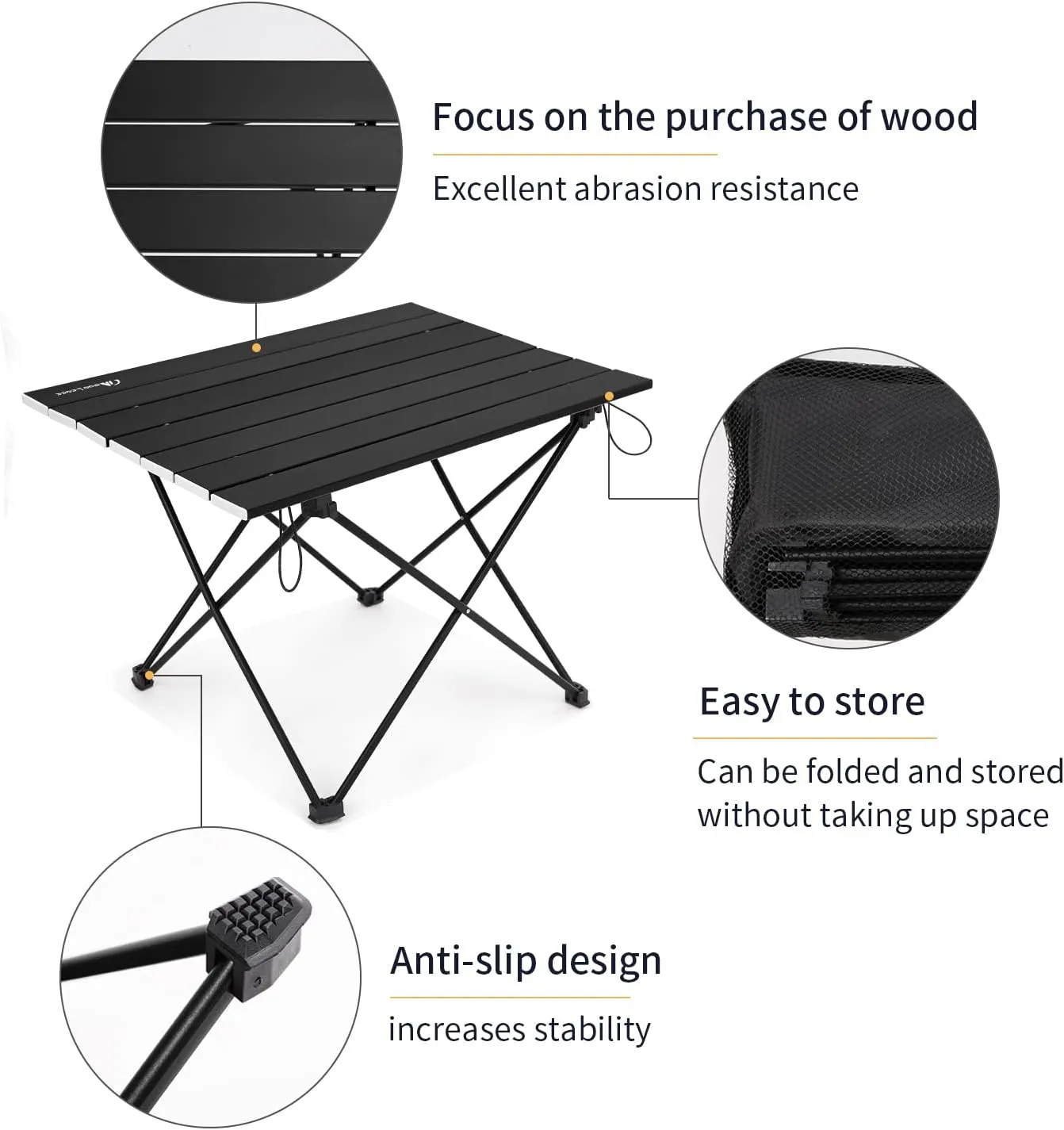 MOON LENCE Folding Outdoor Aluminum Camping Table Portable Ultralight Compact Backpacking Travel Table for Beach, Picnics, Hiking (Black, Middle)