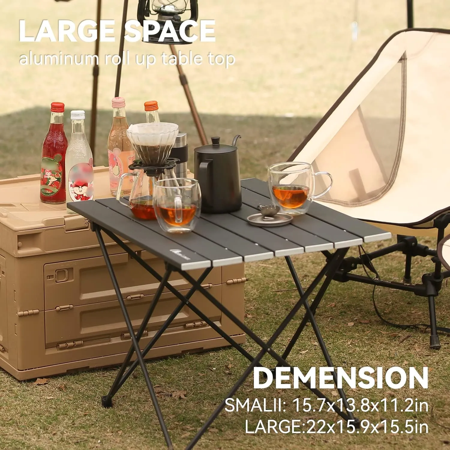 MOON LENCE Folding Outdoor Aluminum Camping Table Portable Ultralight Compact Backpacking Travel Table for Beach, Picnics, Hiking (Black, Middle)