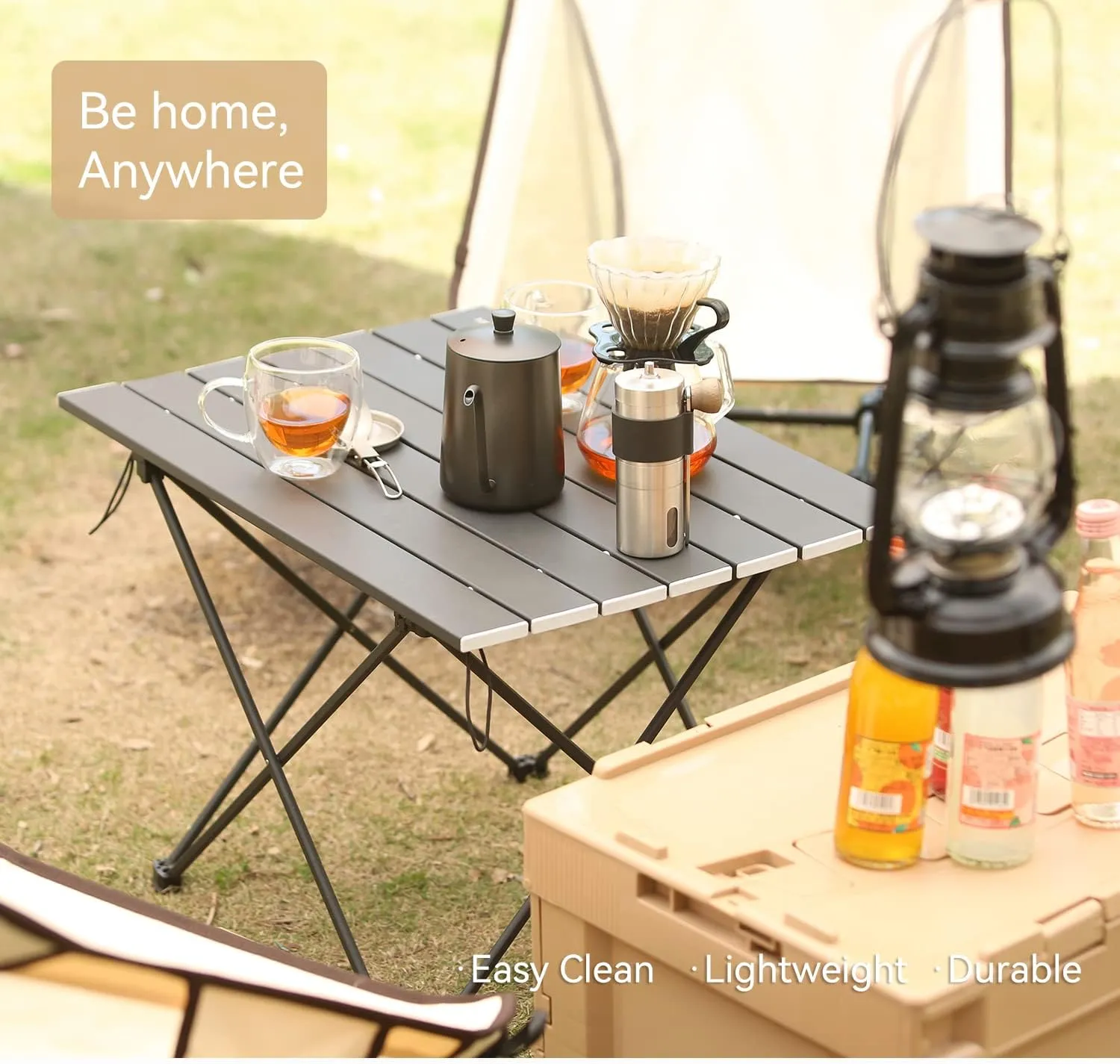 MOON LENCE Folding Outdoor Aluminum Camping Table Portable Ultralight Compact Backpacking Travel Table for Beach, Picnics, Hiking (Black, Middle)