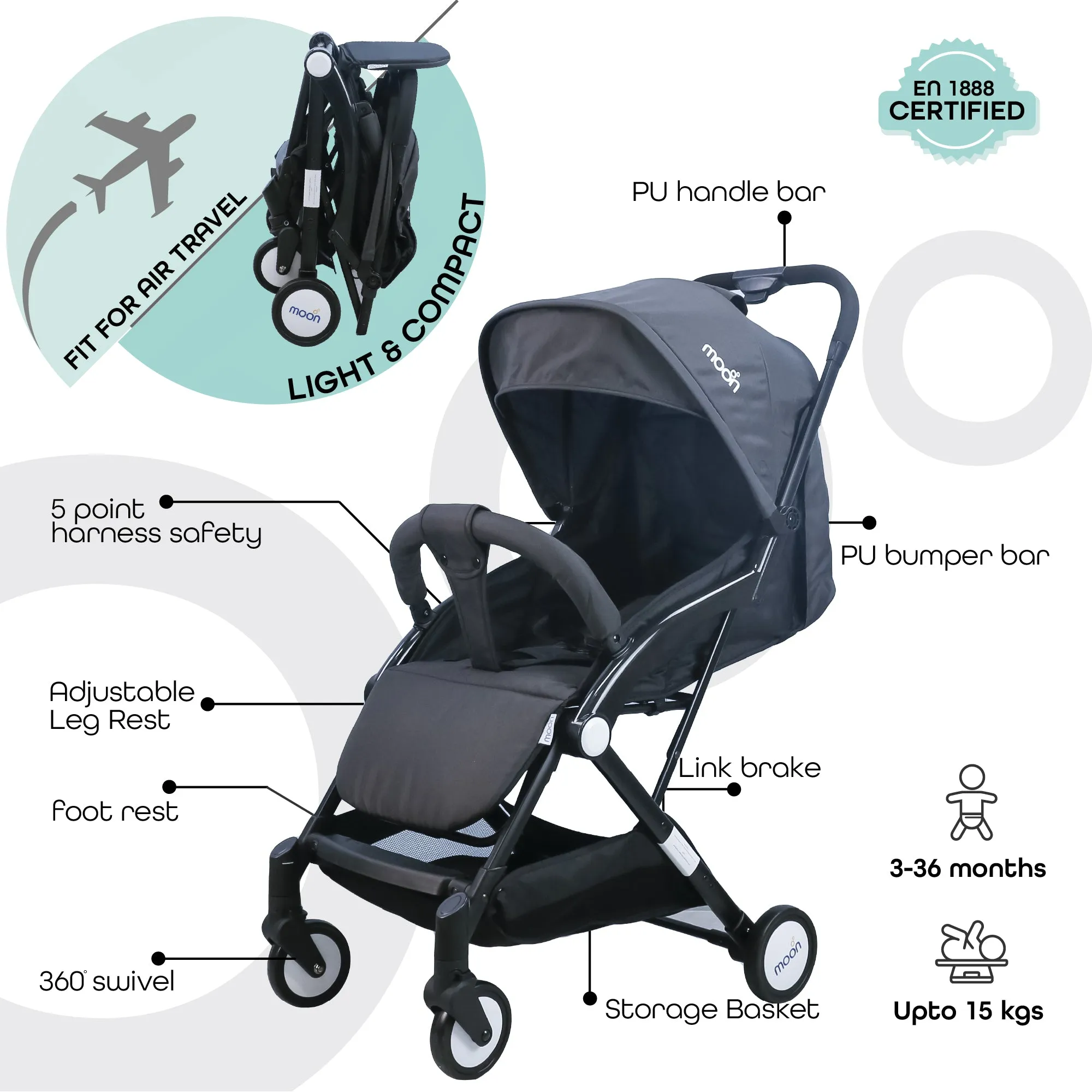 Moon - Travel-Lite  - Cabin Stroller - Dark Grey