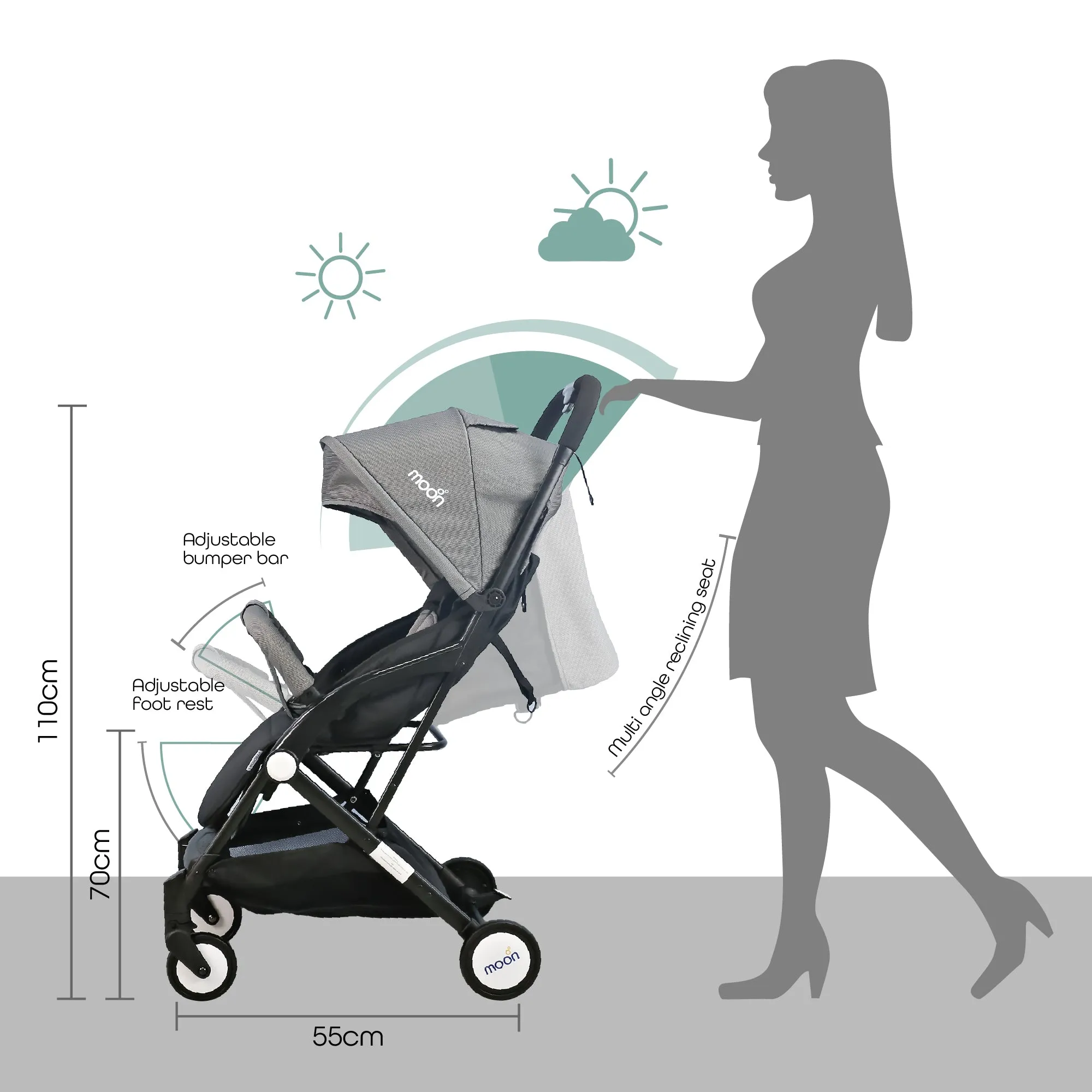 Moon - Travel-Lite  - Cabin Stroller - Grey