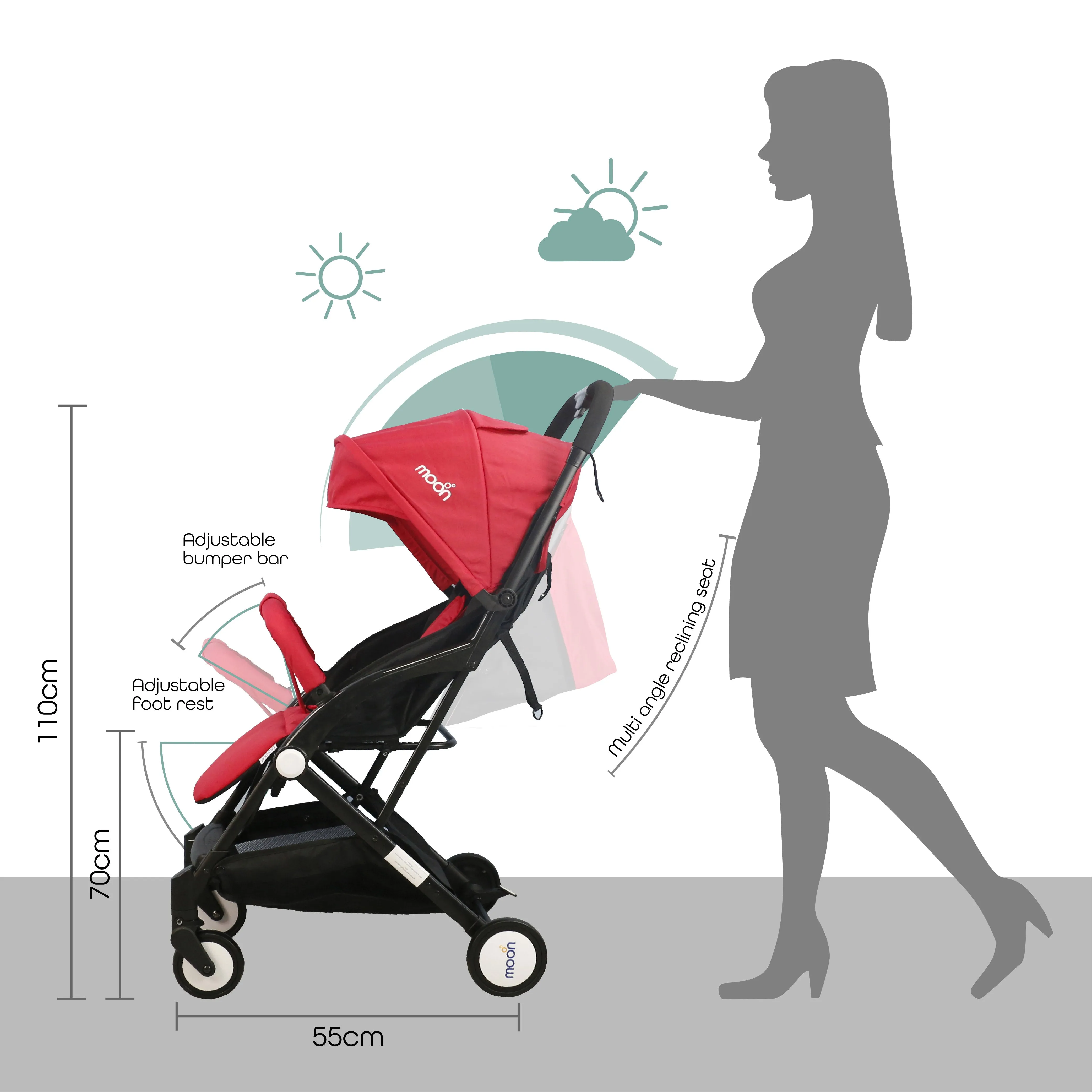 Moon - Travel-Lite  - Cabin Stroller - Red