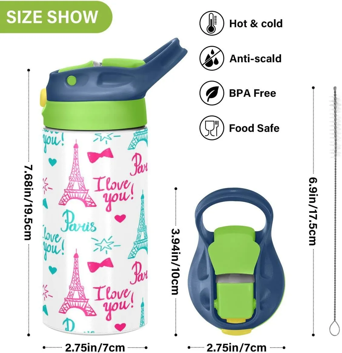 Nander Gray Wolf Insulated Kids Water Bottle 12oz,Double Wall Vacuum Stainless Steel Wide Mouth Sports Drinks Flask,Leak Proof BPA Free Travel Thermo Mug for Outdoor School